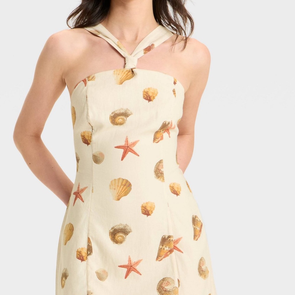 Women's Knotted Y-Neck Linen Mini A-Line Dress - Wild Fable™ Off-White XL